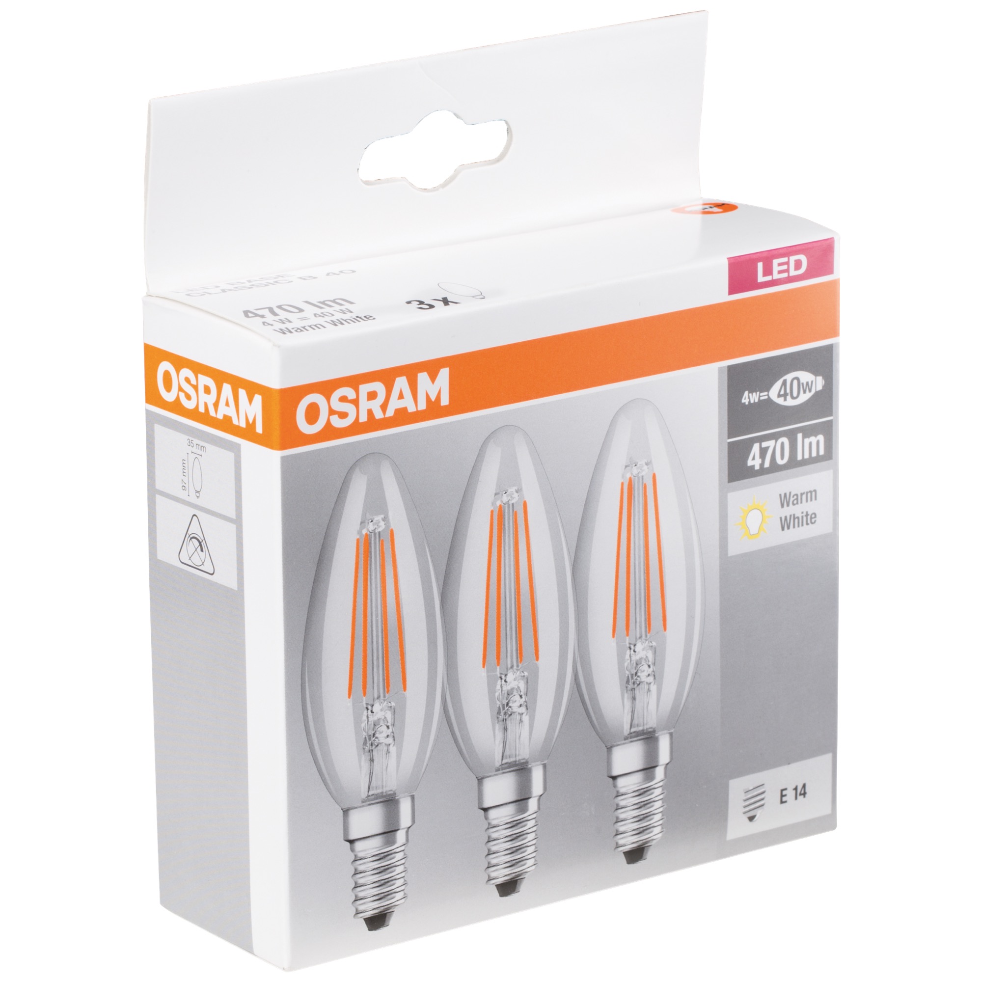 Osram LED Base Clas. číra B40 4W E14 3ks