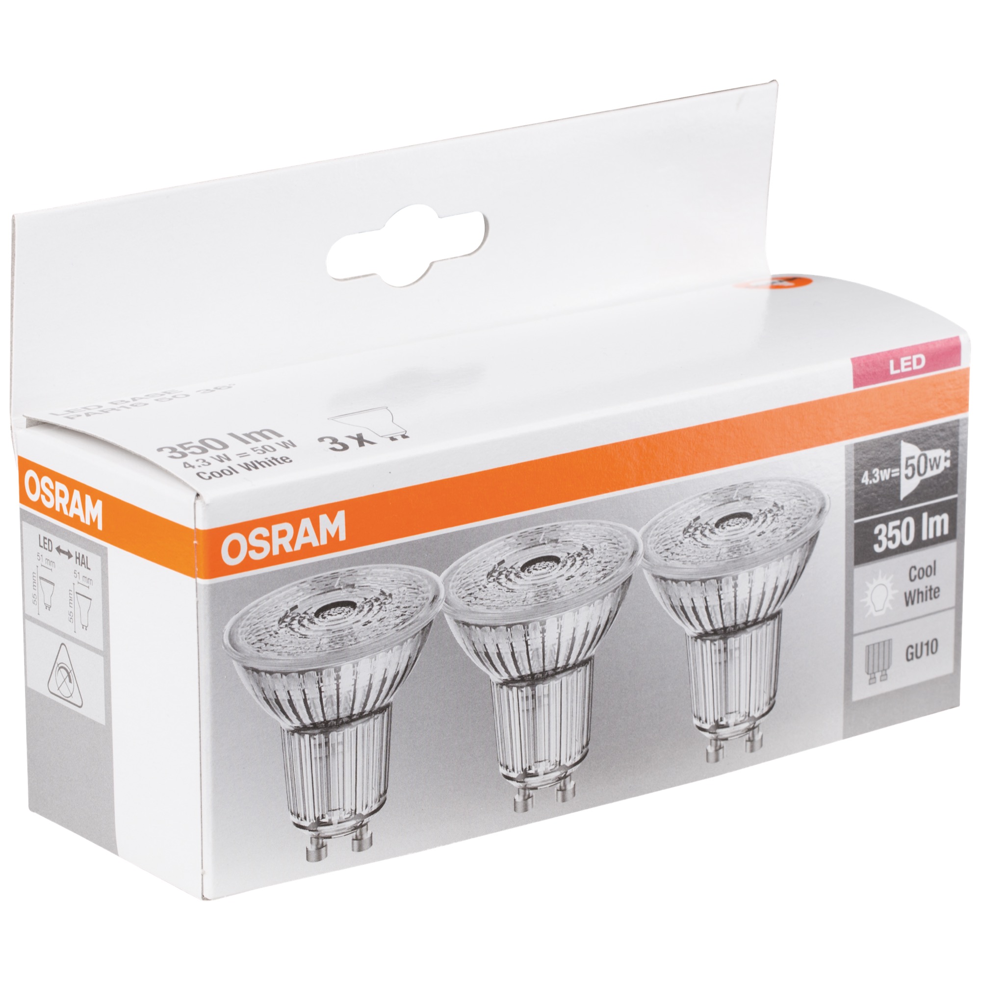 Osram LED Base Par16 4,3W/840 GU10 3ks